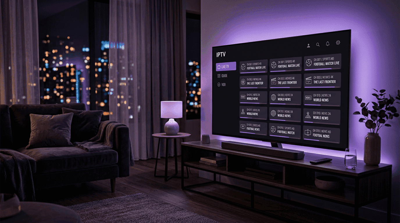 Streaming IPTV premium na TV com canais ao vivo e VOD